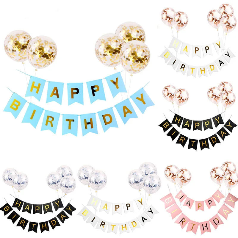 

1set Happy Birthday Letter Banner Rose Gold Confetti Balloons Boy Girl Birthday Helium balloon Baby Shower Party Favors