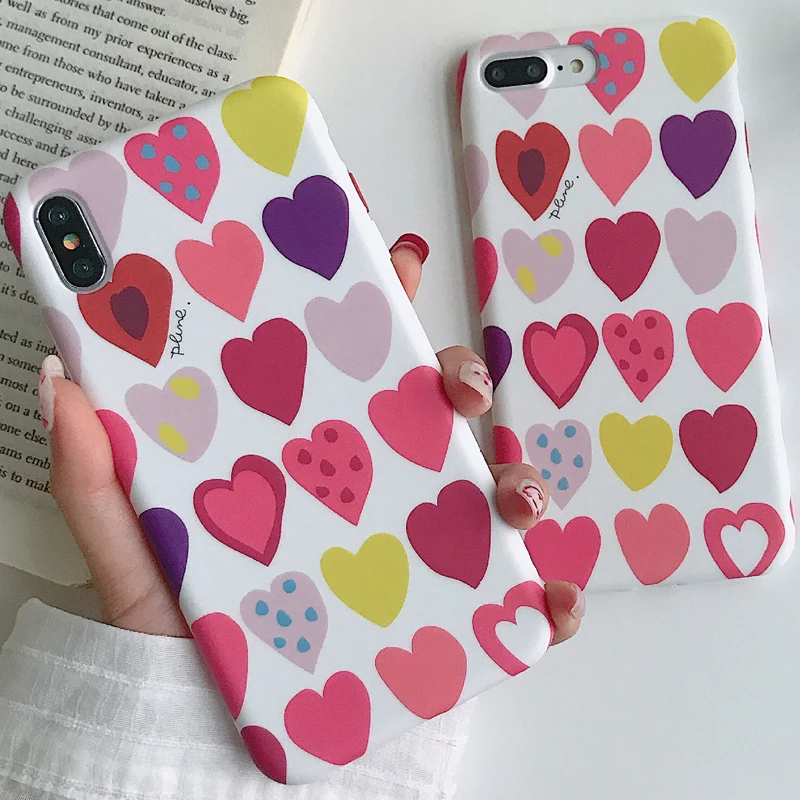 Цветной белый чехол для телефона с узором в виде сердца iPhone 6 6s 7 8 Plus X Xs XR Max мягкий