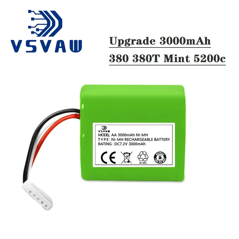 Original 7.2V 3.0Ah Rechargeable Battery for iRobot Roomba Braava 380 380T Mint 5200B Ni-MH 7.2v 2500mAh 3000mAh  VSVAW