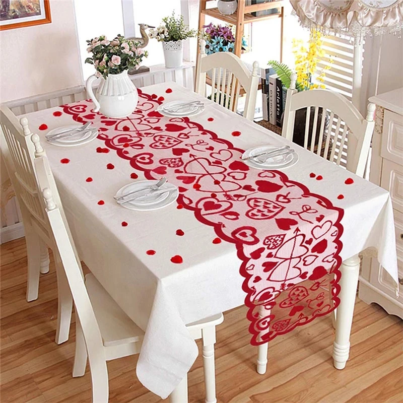 

Скатерть красная кружевная с сердечками, декоративная подстилка для стола, свадебные и праздничные украшения, День святого Валентина