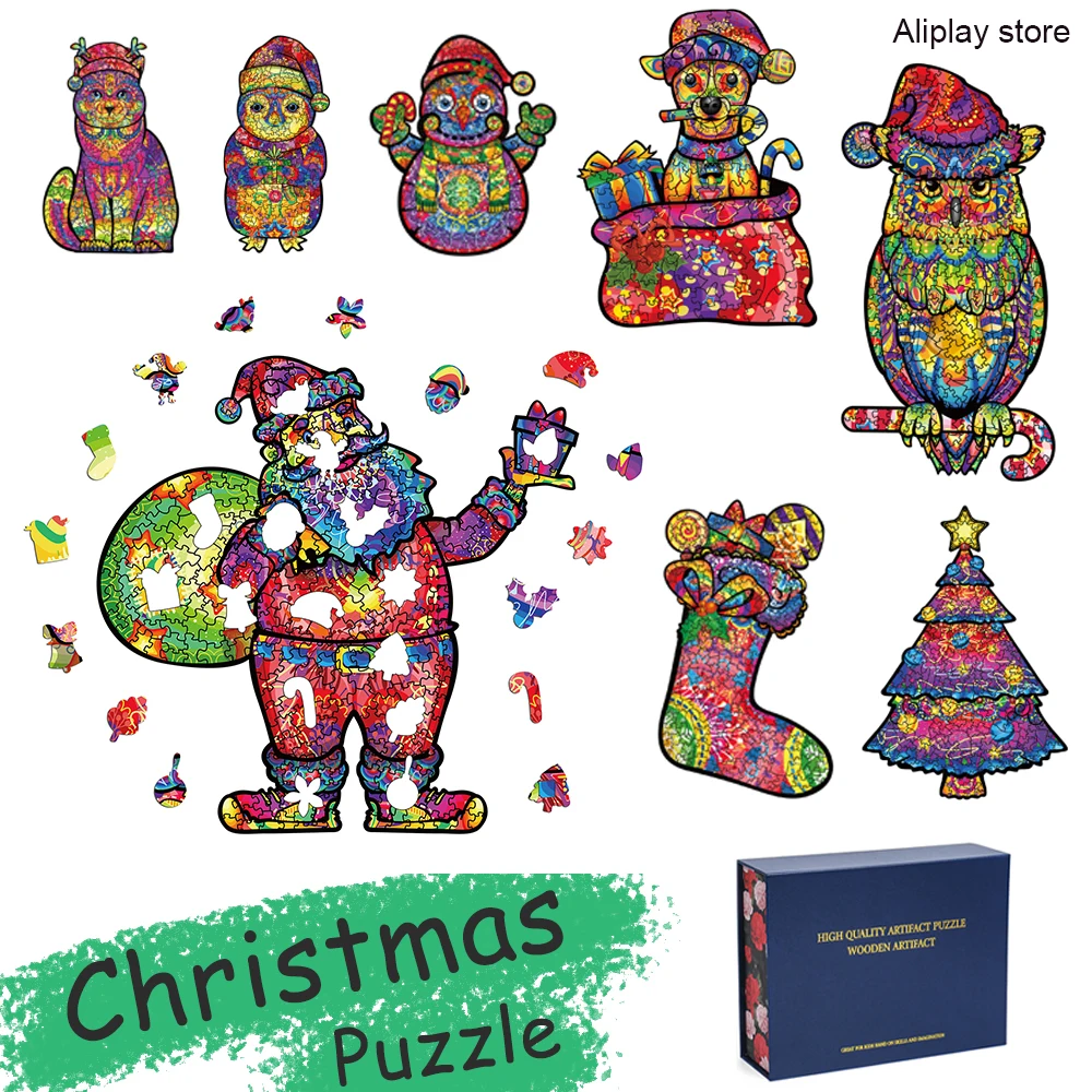 

Christmas Series Unique Animal 3D Wooden Puzzle Adult Jigsaw Puzzle Gift Wrapping Box Puzzle Children Wooden Christmas Toy Gifts