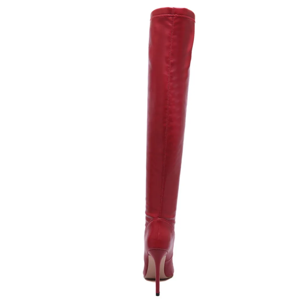 2020 г. пикантные женские высокие сапоги Сапоги выше колена на шпильке с острым