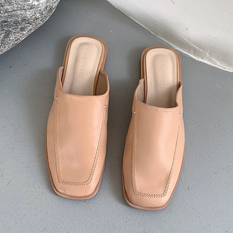 

Low Heel Sandals 2021 New Mule Shoes Women Low Heels Square Toe Slides Outdoor Slippers New Spring Casual Flat Shoes Chaussure