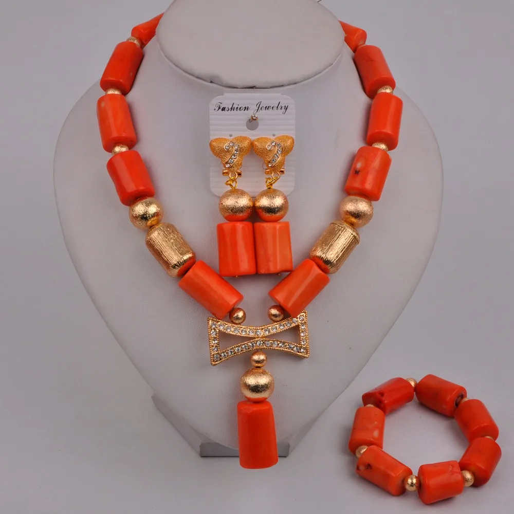Нигерийское оранжевое коралловое ожерелье африканские бусы ювелирный набор для