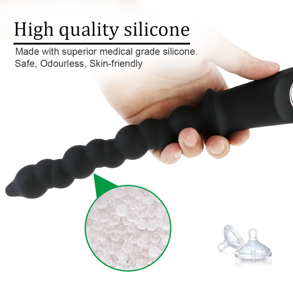 Вибрирующие анальные бусы Анальная пробка гибкий силикон 10 режимов вибрации