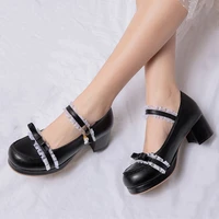 black lolita shoes bow mary jane shoes for women high heels platform pumps block heels shoes woman pink big size 42 43 44 45 46