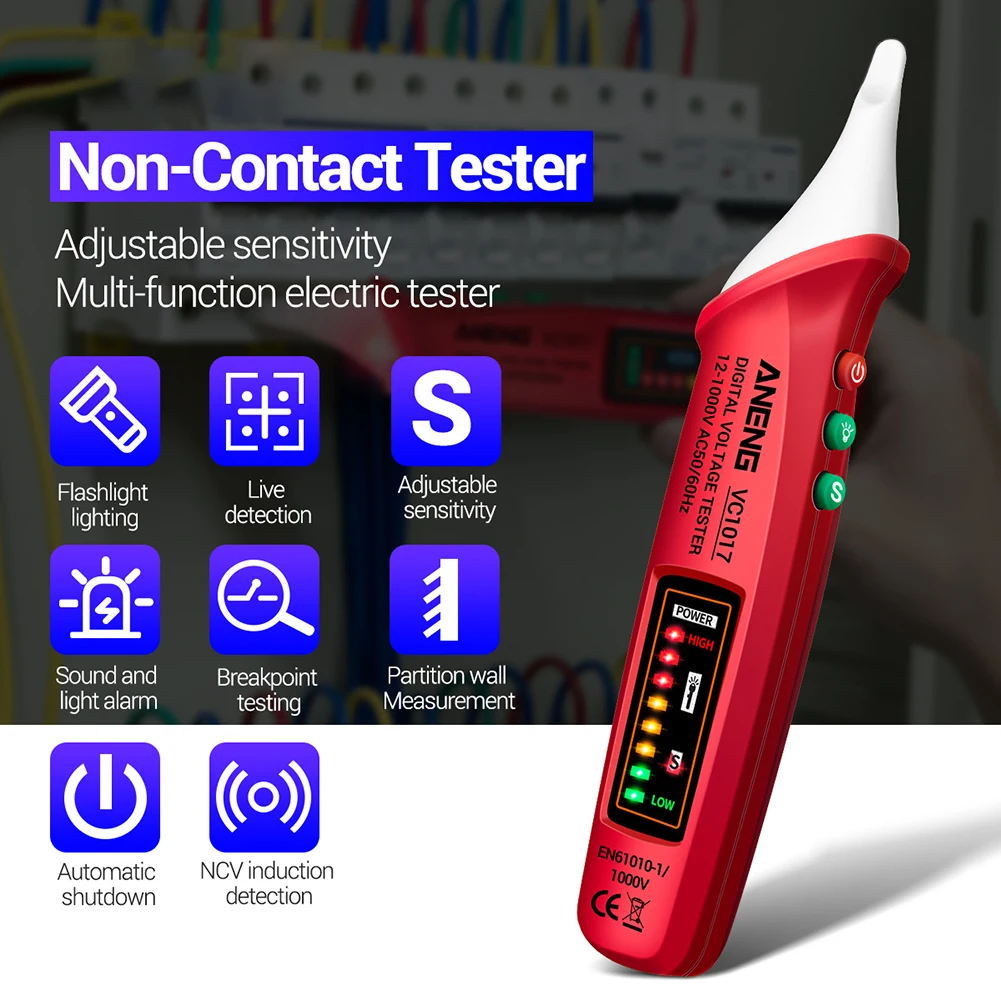 

VC1017 Non-contact LED Electric Tester Pen Digital AC Voltage Meter Detector Voltmeter with Flashlight