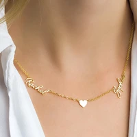 custom name necklace stainless steel gold choker personalized two names with heart pendant necklace jewelry for womens gifts