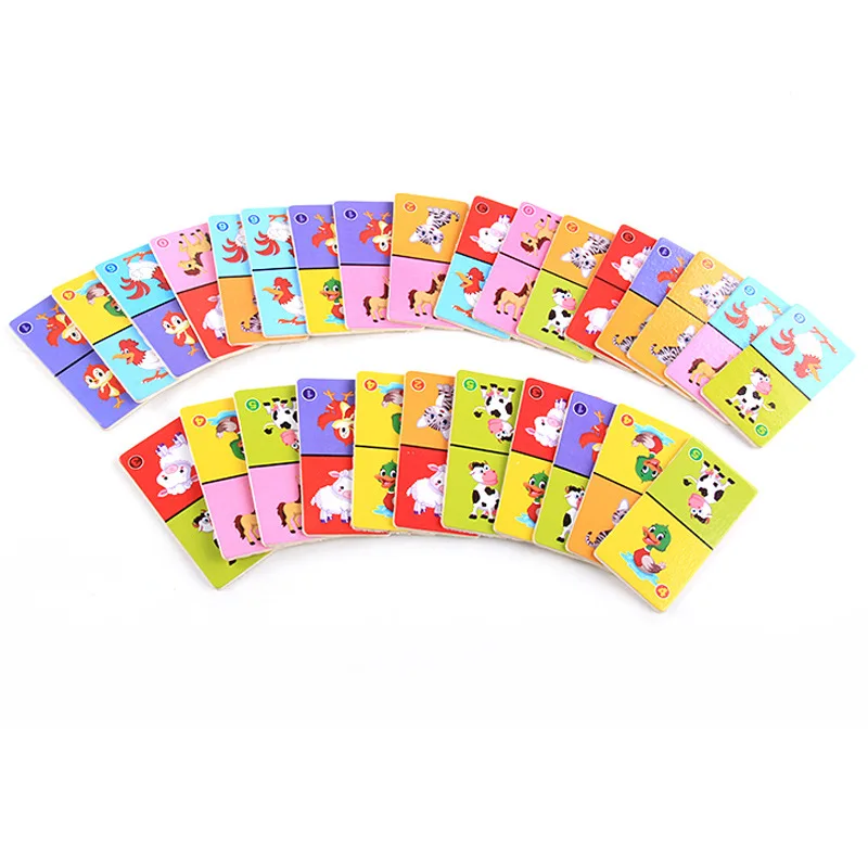 Children's Wooden Domino Animal Chain Jigsaw Puzzle Montessori Educational Toy Cognitive Intelligence Training Kids Gift | Игрушки и