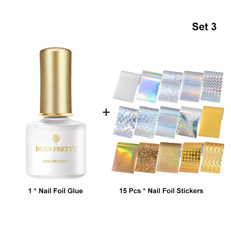 Set 3 BORN PRETTY 6 мл клей для фольги 3D переводит печать гелевая наклейка клей прозрачный клей со звездочками для Фольга для ногтей переводная бумага - Цвет: Set 3