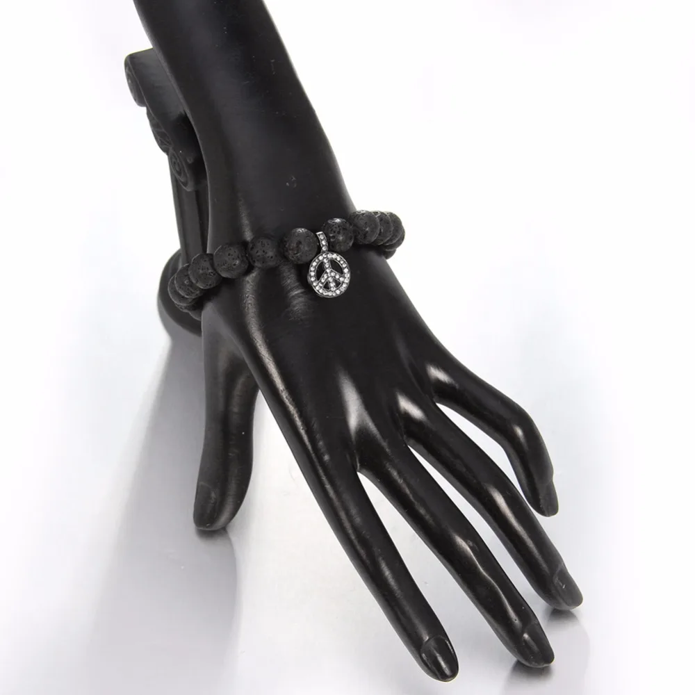 Браслет с бусинами из лавового камня 10 мм | Украшения и аксессуары