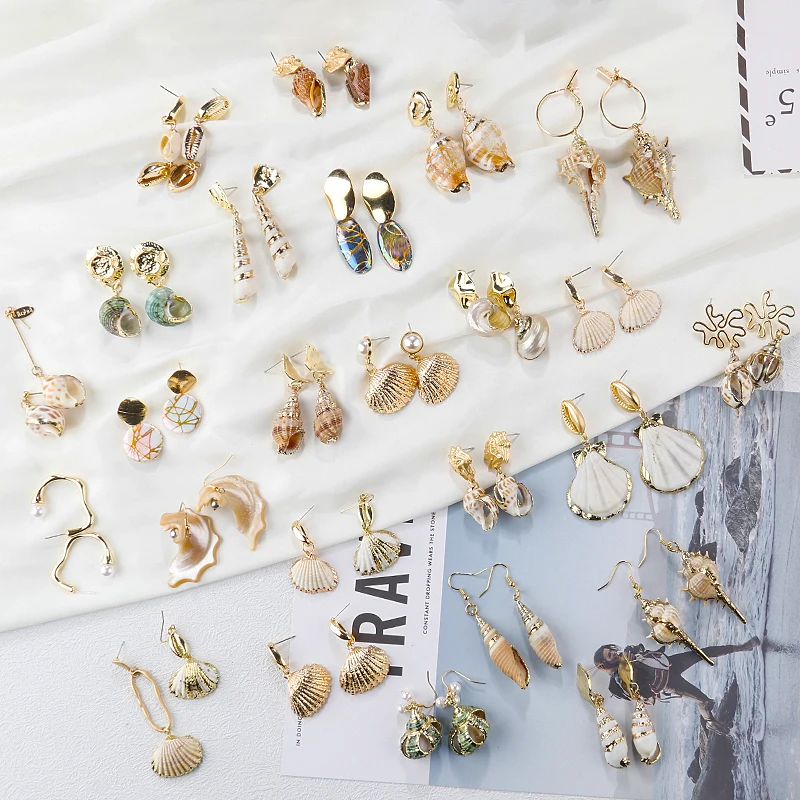 AMORCOME Мода нерегулярная оболочка висячие серьги в богемном стиле раковины