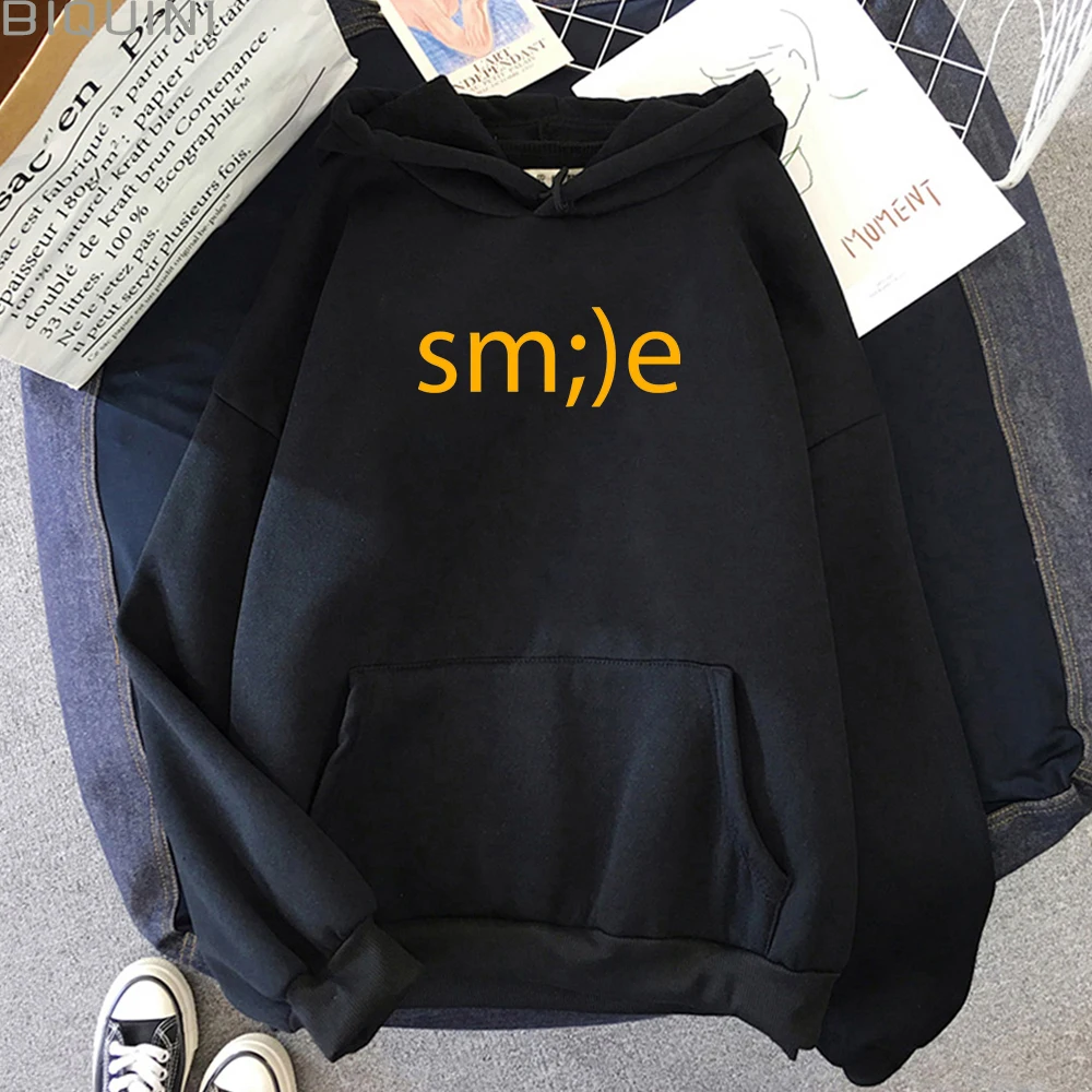 

2021 Kawaii Smile Print Hoodies New Women Funny Cartoon Sweatshirts Ulzzang Harajuku Female Hoody Cute Hip Hop Fashion Pullovers