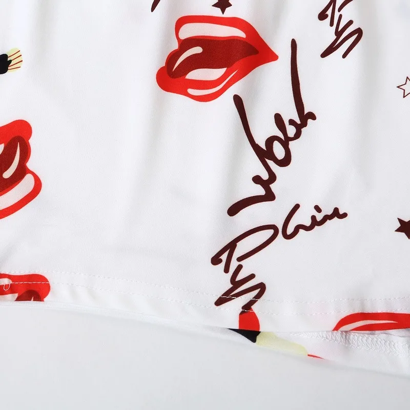 4XL Plus Size Summer Women Pajama Sets Nice Short Sleeve Lips Printing Pajamas Pink Soft Pyjamas Sleepwear Shorts Homewear