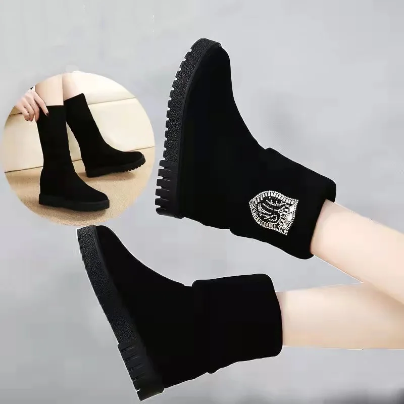 

Fall Winter Boots Plus Thicken Warm Women's Boots Inner Heightening Female Soft Cotton Shoes Short Mid Snow Boots Botte Femme