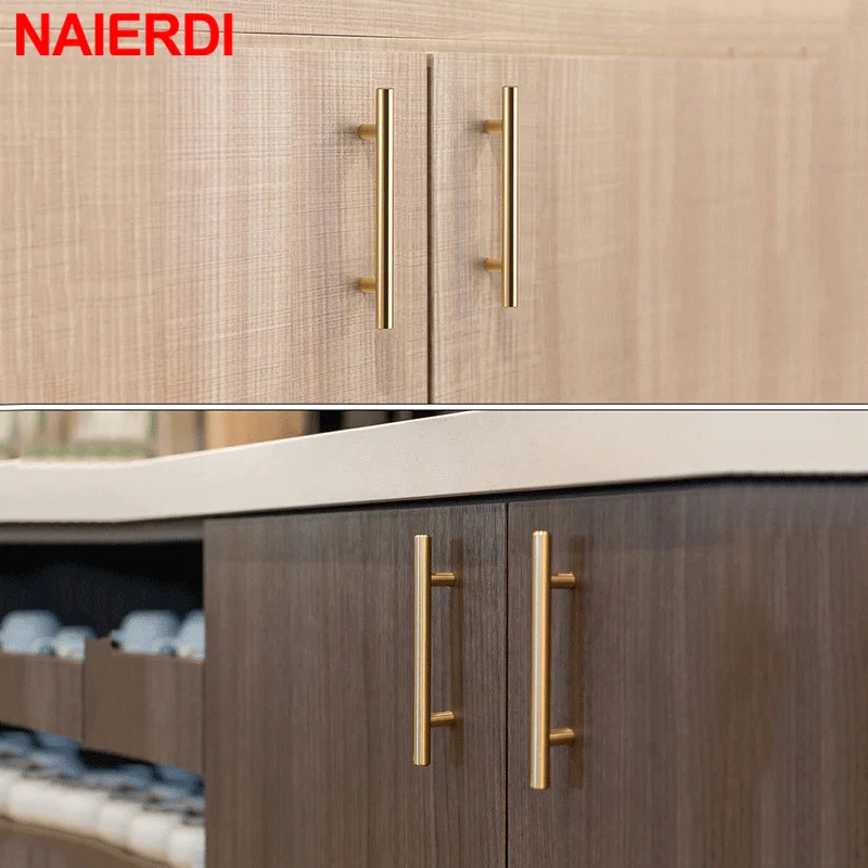 naierdi 20pcs black furniture handle stainless steel t bar brushed gold kitchen handle cabinet pull with cuttable bamboo screw free global shipping