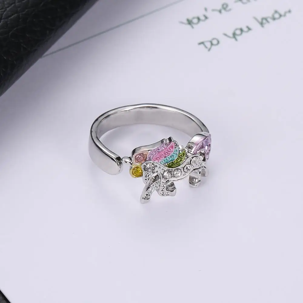Silver Ring 4 шт набор украшений в виде единорога, ожерелье, браслет, серьги, набор колец, цветные украшения в виде единорога - Окраска металла: Silver Ring