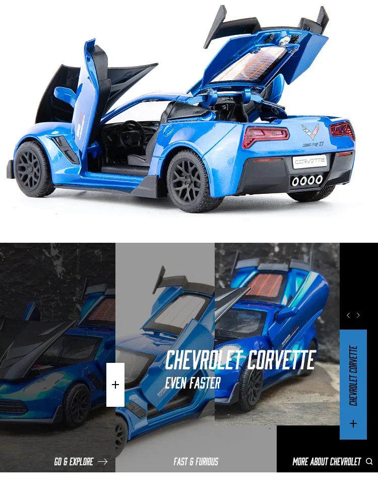 1:32 high simulation Corvette alloy pull back car model children's sound and light toy car ornaments for children gifts