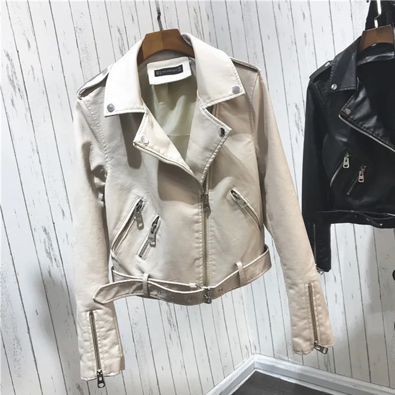 

Leather Jacket Women 2020 Metallic Motorcycle Short Jackets Lapel Zipper Biker Coat Soft Ladies Punk