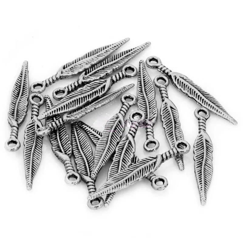 20 шт. 29х5 мм Подвески в форме листа пера для ожерелья фурнитура изготовления