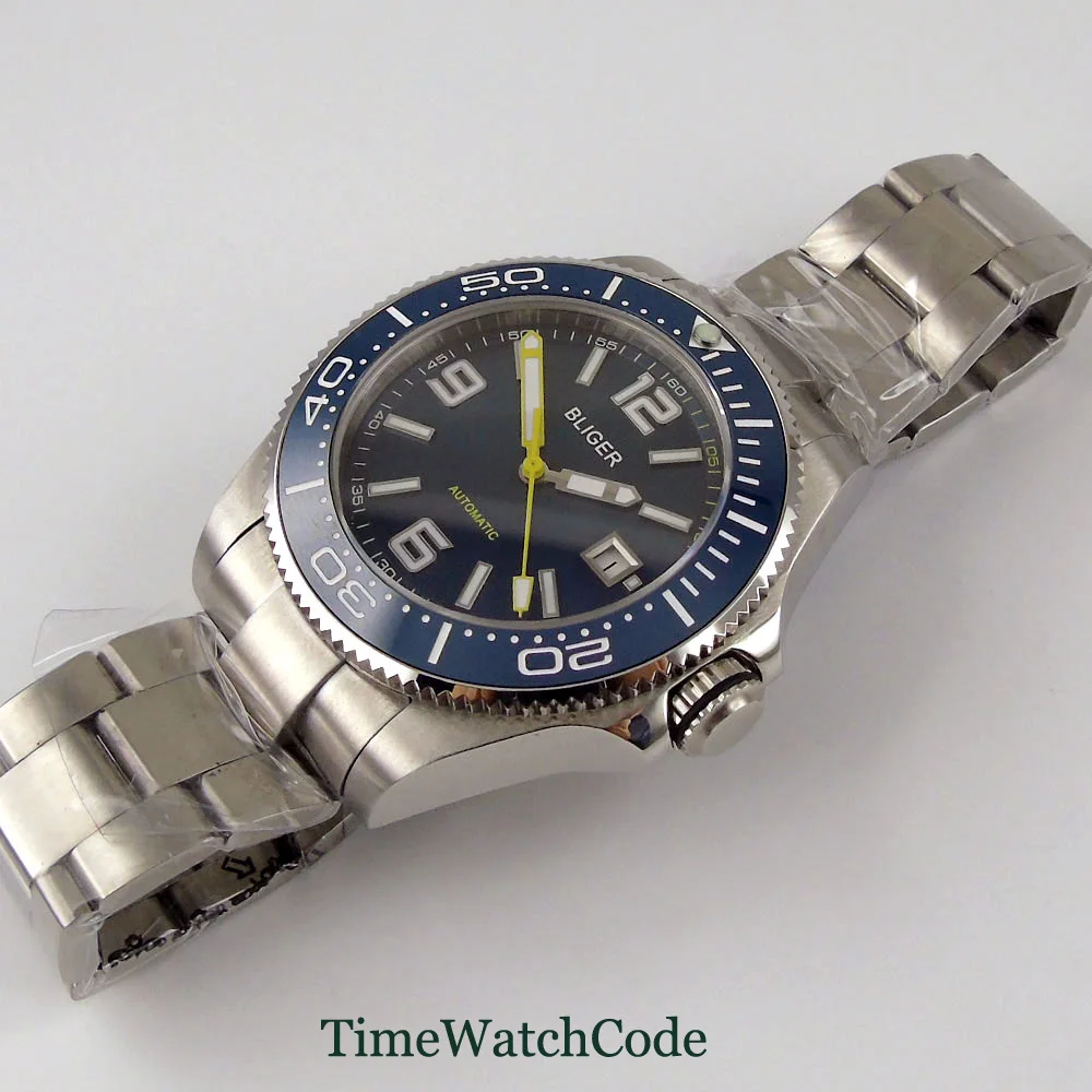 43mm Automatic Men's Watch Miyota8215 Movement Blue Dial Sapphire Glass Date Ceramic Bezel Insert Luminous Oyster Bracelet | Наручные