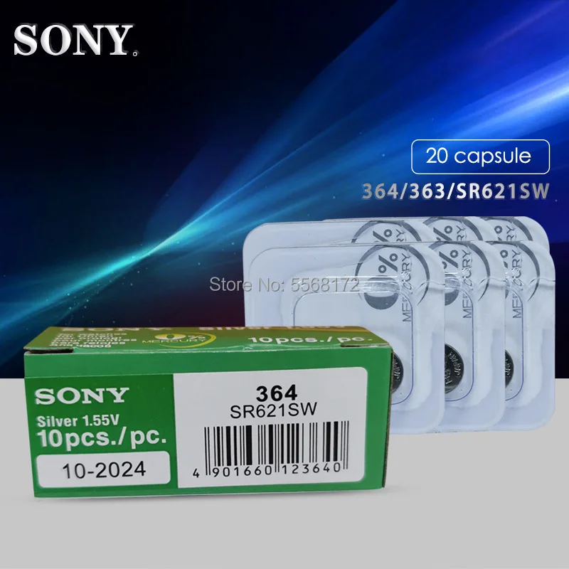 

20pcs/Lot FOR SONY 100% Original AG1 364 LR621 164 SR60 SR621SW 1.55V Watch Button Coin Cell Battery Single grain packing