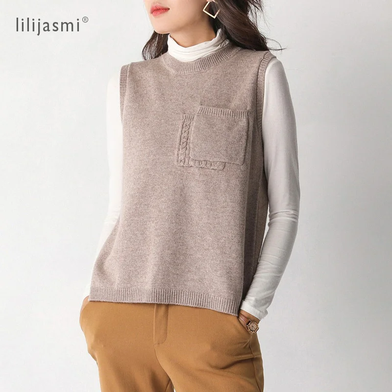  Представляет женский свитер с o-образным вырезом 100% шерстяное платье-майка 2020