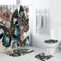 custom butterfly print toilet seat cover round mat 3 piece set warmer soft bathroom carpet bath toilet accessories set