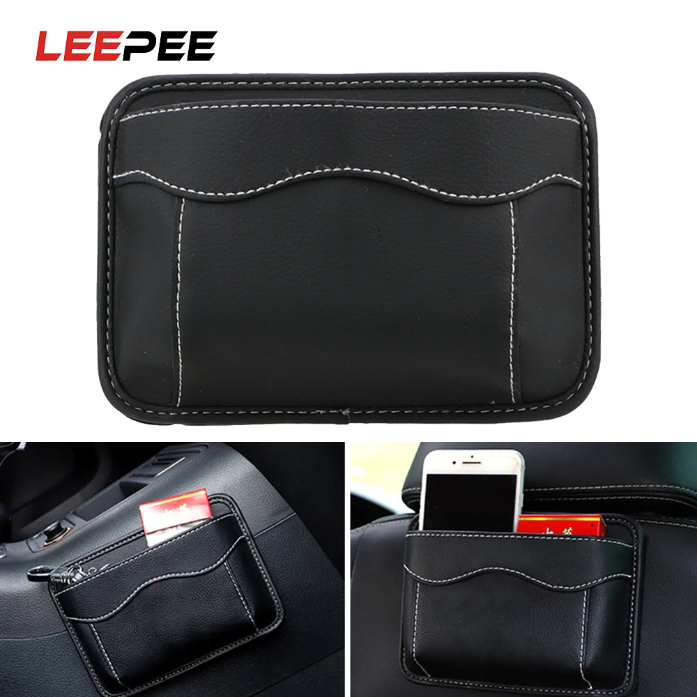 

LEEPEE автомобильный карман органайзер карт мобильный телефон сбора липкий мешок из искусственной кожи автомобильный ящик для хранения самок...