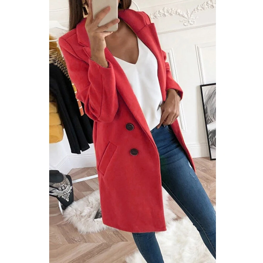 red Женское Смешанное пальто Женская куртка пальто 5XL Плюс размер длинный рукав отложной воротник куртка Элегантные женские пальто AM1177 - Цвет: red