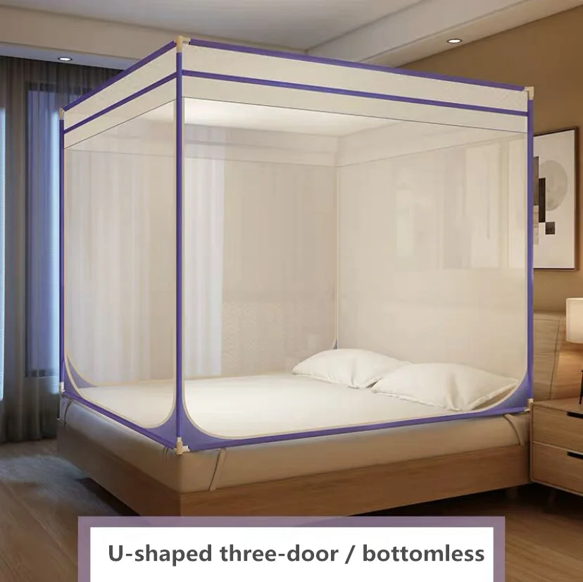 

Large Space Square Top Mosquito Net Canopy Three Doors Double Bed Tent Encryption Insect Mesh No Household Bottom Nets Mosquito