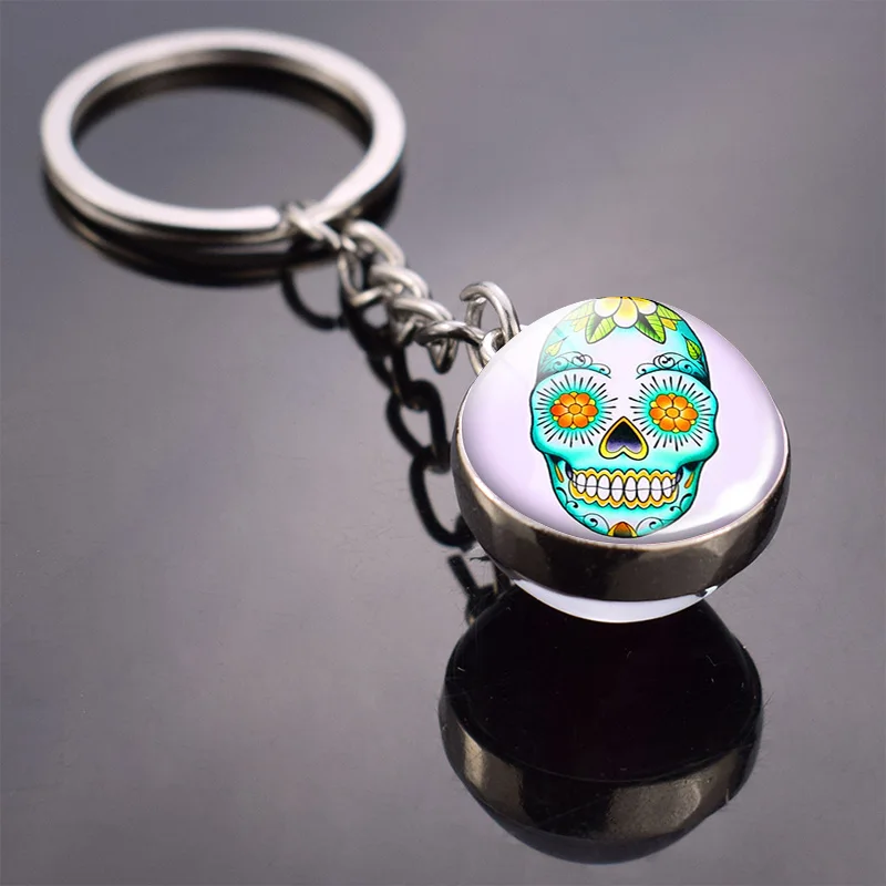 Брелок со стеклянным шариком в виде сахарного черепа мексиканское народное