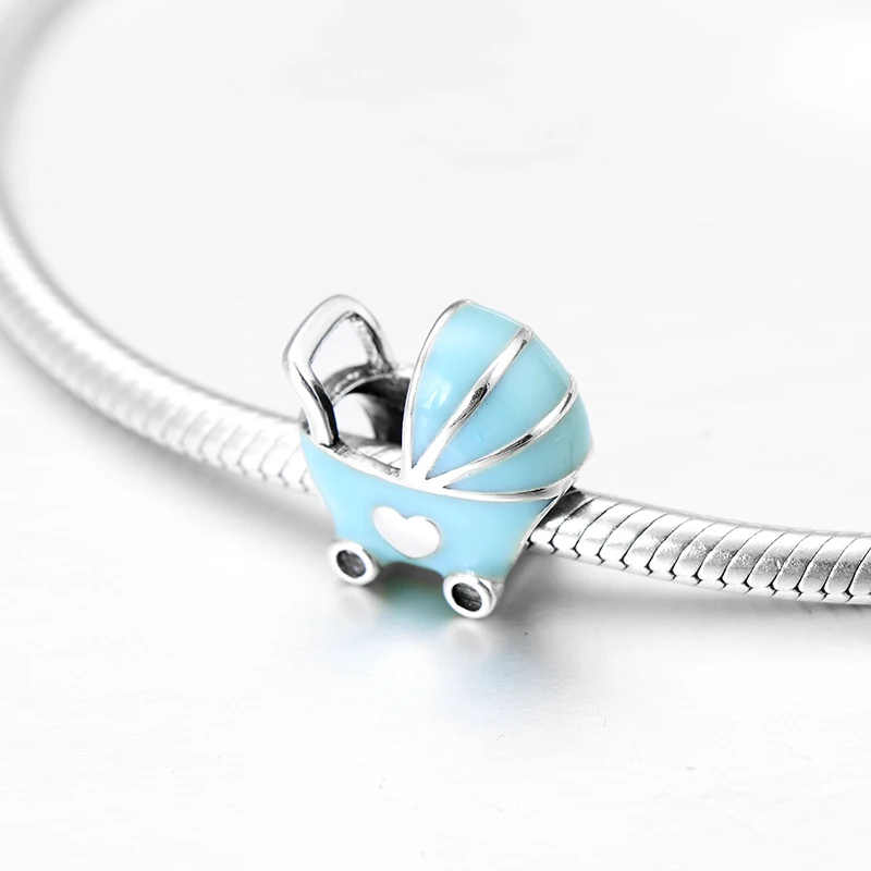 Новинка 925 пробы серебряный милый голубой эмалированный для детской тележки