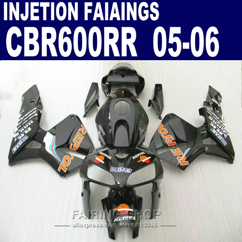 Переводные Обтекатели Repsol для Honda CBR 600 RR 2006 2005 (черный оранжевый cbr600rr 05 06 впрыска Abs