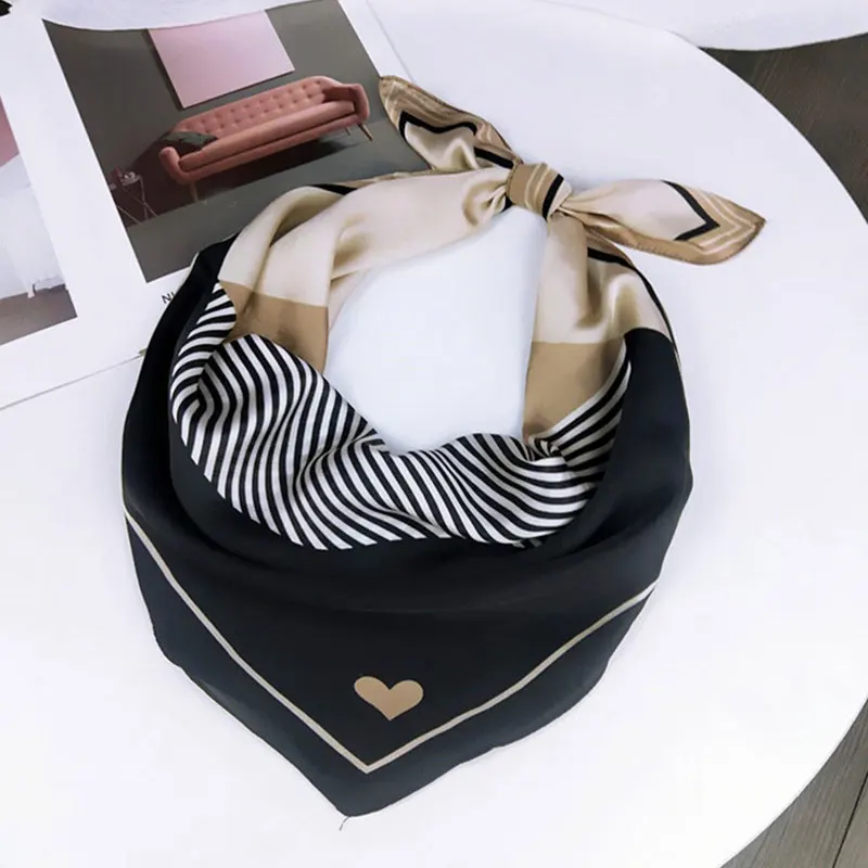 

DIY Striped Stitching Printed with Love Square Scarf Elegant Retro Daily Office 100% Silk feeling Handbag For Women Girls