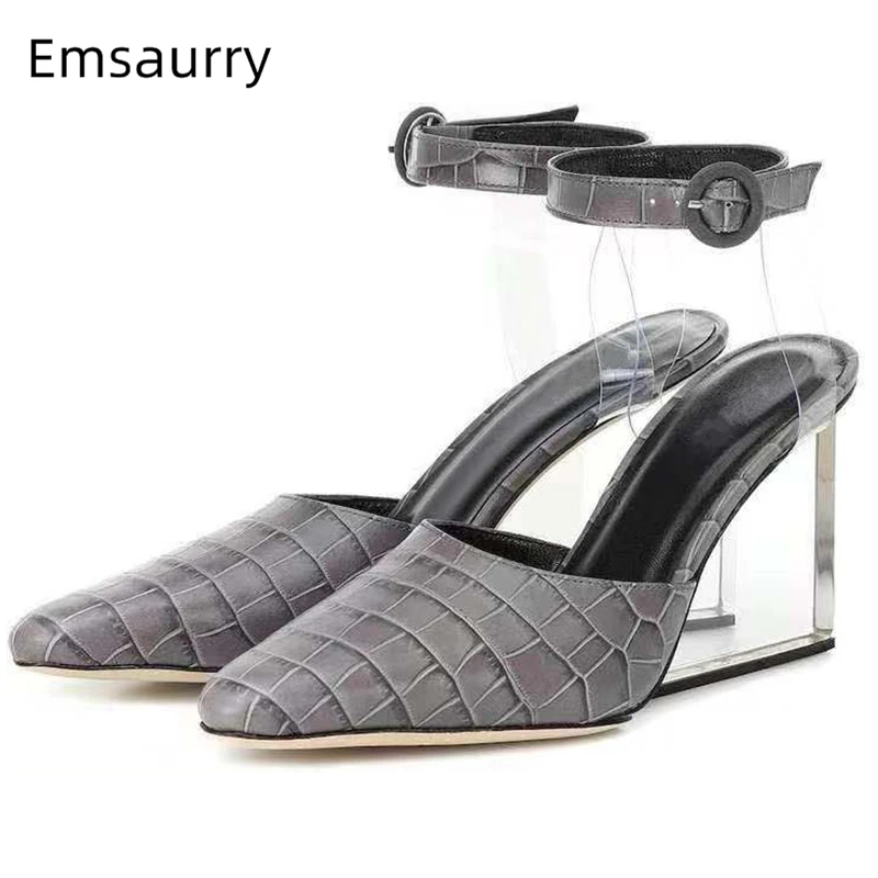 Женские босоножки из натуральной кожи на высоком каблуке Прозрачные прозрачные