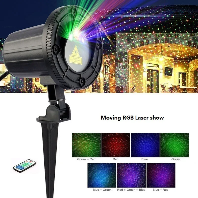 RGB Душ открытый движение звезды Лазерная лампа дистанционного Рождественские огни Сад водонепроницаемый IP65 Рождество праздничное украшение для дома