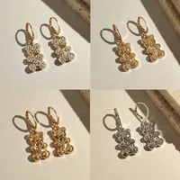 fashion gold color bear animal hoop earrings for women cute colorful crystal cartoon huggies earrings aesthetic ear jewelry gift