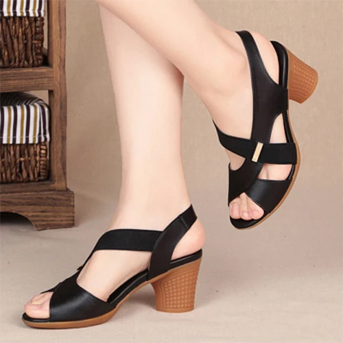 

Women Ankle Strap Sandals Peep Toe High Heels 2020 Rome Summer Women's Thick Heel Comfortable Shoes Ladies Fashion PU Footwear
