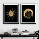 Черное золото, солнце, луна, холст, художественные принты, современный абстрактный минималистичный астрологический зодиак, живопись, настенные картины, декор для гостиной
