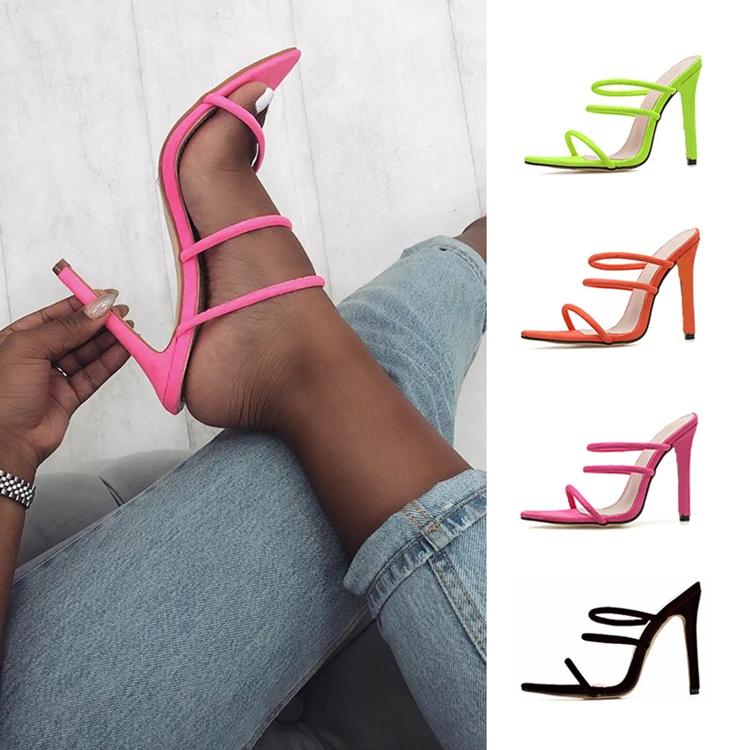 

2021 Summer Pumps Sexy Slippers Sandals Shoes Women Thin High Heels Square Toe Sandal Lady Pump Shoes Mules