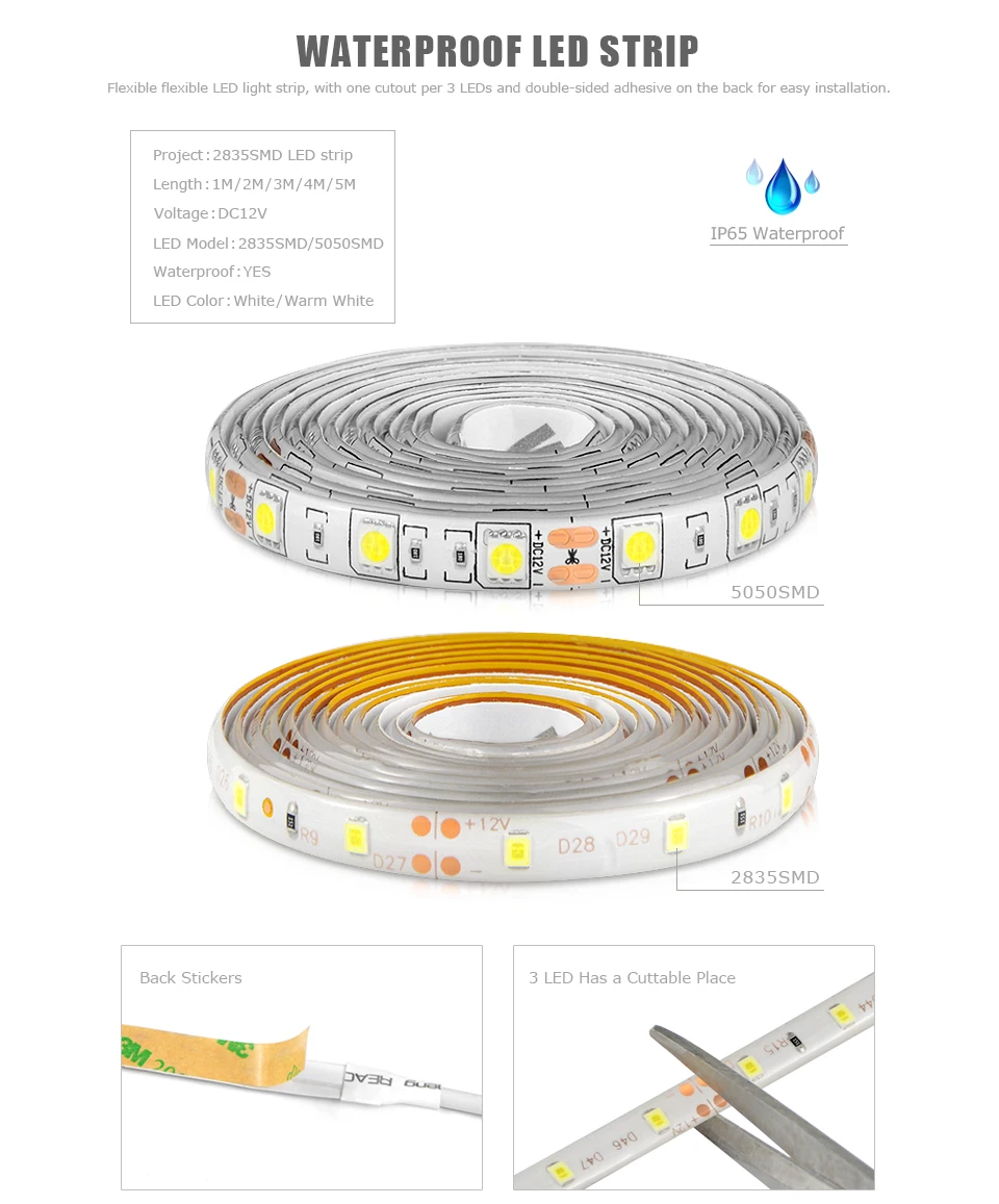 IP65 SMD 5050 2835 Светодиодный лента Диодная лента DC 12 В PIR датчик движения светодиодные полосы света ЕС США адаптер 1 м-5 м клейкая светодиодная кухонная лампа