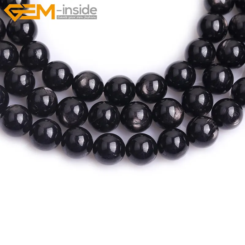Бусины из драгоценных камней класса AAA Круглые гладкие черные для