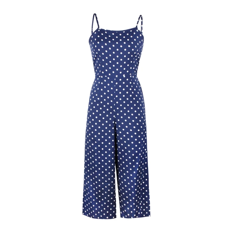 

Wide Leg Jumpsuit Women Summer Clothes 2021 Polka Dot Jump Suit Strap Sleeveless Back Hollow Out Romper Long Pants Casual Wear