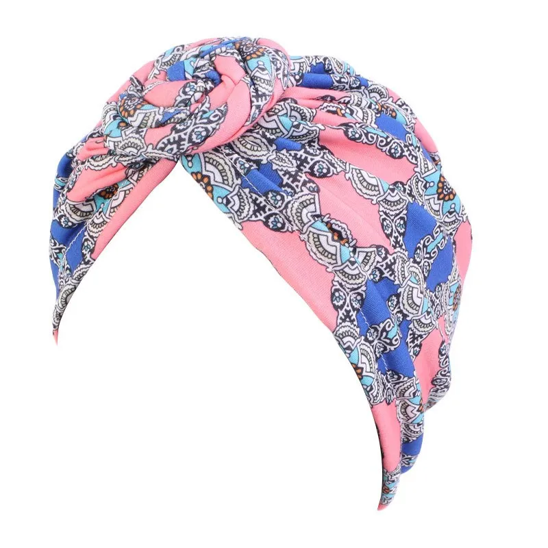

2021 Fashion Bohemia Cotton Lined Bonnets Women African Vortex knot Pattern Print Fabric Ankara Turban Hat Muslim Hijab Turbans