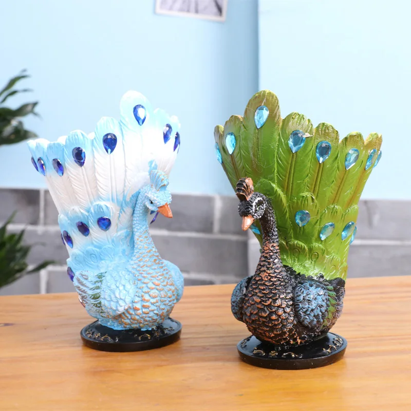 Strongwell Peacock Pen Holder Flower Pots Figurines Fairy Garden Flowerots Desktop Decor Home Decoration Modern Novelty Gift | Дом и сад