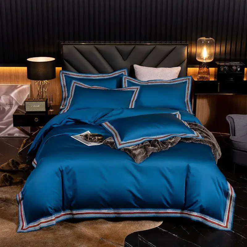 

Luxury 1000TC Egyptian Cotton Sateen Hotel Bedding Set Chic Edge Duvet Cover Bed Linen Fitted sheet Twin Queen King Size 4Pcs