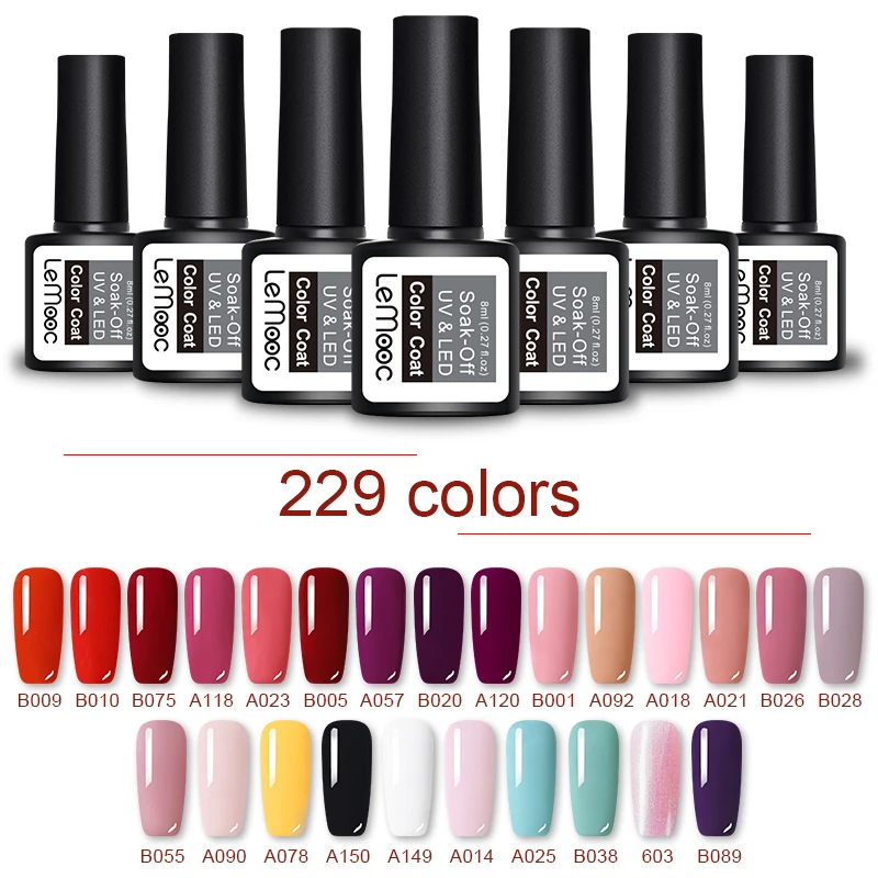 Цветной гель LEMOOC 8 мл отмачиваемый Гель лак для ногтей базовое и матовое покрытие