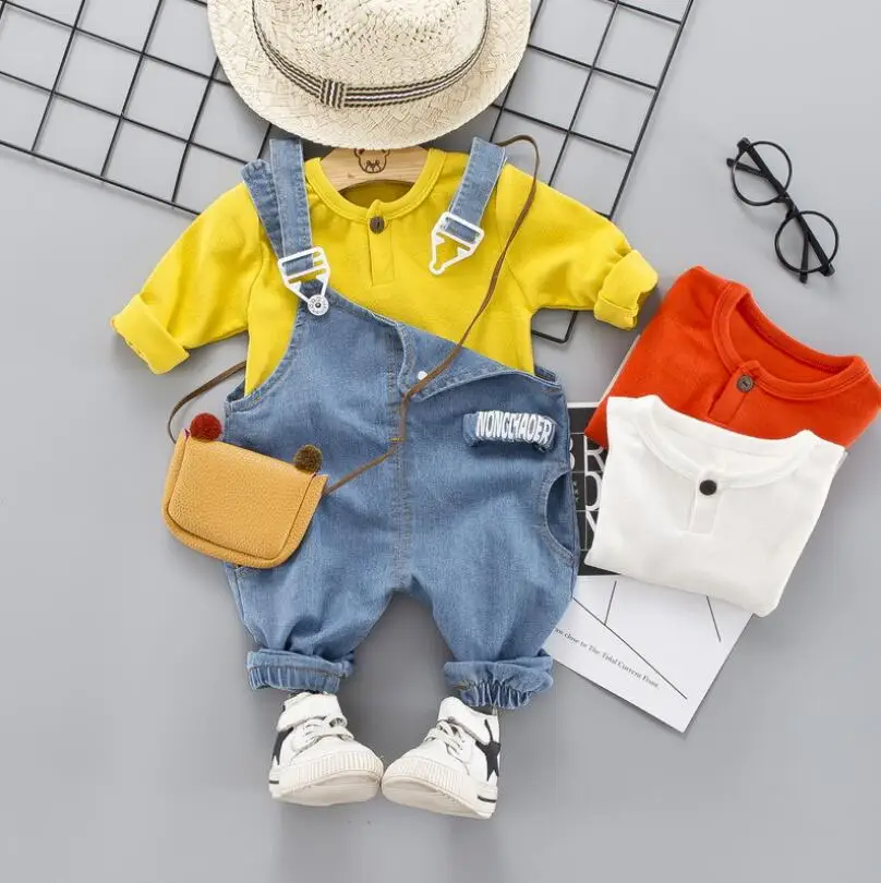 Комплект одежды для маленьких мальчиков футболка и комбинезон в джентльменском