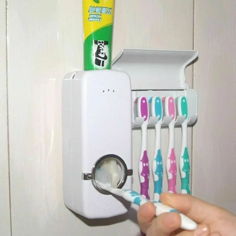 Auto Automatic Toothpaste Dispenser+ 5 Toothbrush Holder Set Wall Mount Stand | Дом и сад